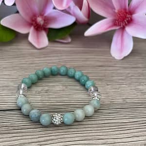 Amazonit, Jade és Hegyikristály ásványkarkötő, Shamballával