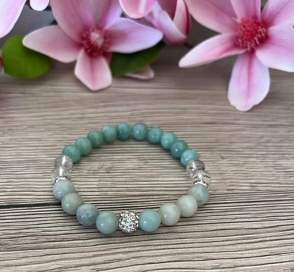 Amazonit, Jade és Hegyikristály ásványkarkötő, Shamballával